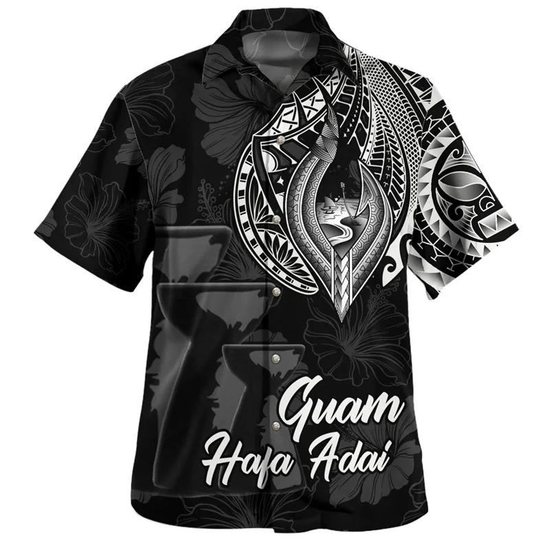 Vintage 3D Printing Guam Island National Flag Shirts Guam Coat Of Arm Graphic Short Shirts For Men Fashion Cool Clothing Clothes