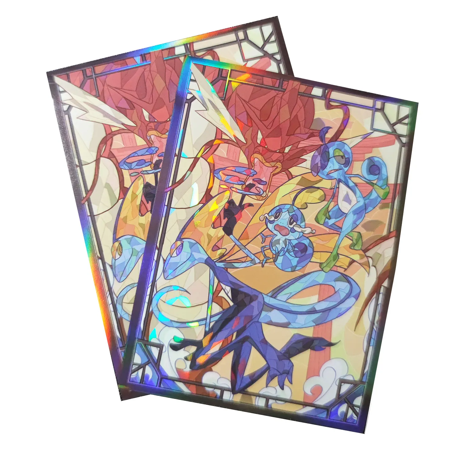 60ct Holo Card Sleeves 66x91mm Anime Protector Illustration Outer Shield Card Cover for PTCG MTG TCG Board Games Trading Cards