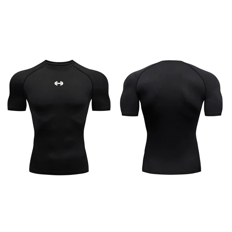 Men Stretch Compression Tight Sports T-Shirt Breathable Crew Neck Top For Gym Jogging Workout Bodybuilding Fitness Clothing