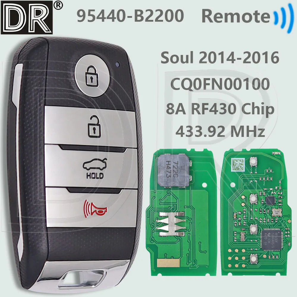 

DR 95440-B2200 8A чип 433,92 МГц CQ0FN00100 бесконтактный автомобильный дистанционный ключ для Kia Soul 2014 2015 2016