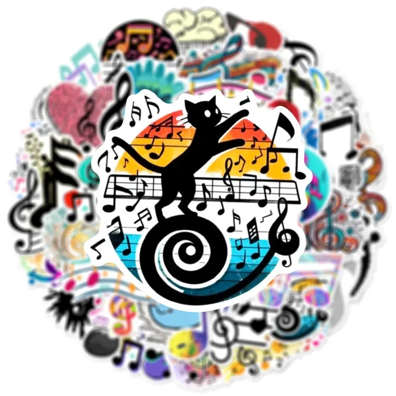 

60PCS Musical Note Graffiti Motorbike Helmet Stickers Creative Waterproof Rear Trunk Sticker Motorcycle Body Scratch Cover Decal