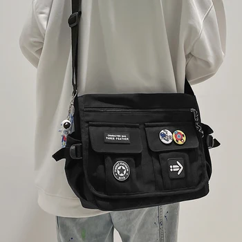 Harajuku גברים ניילון Crossbody תיקי נשים שליח תיק בנות בית ספר ספר שקיות נוער בד תיקי כתף תיק שק Bolsas