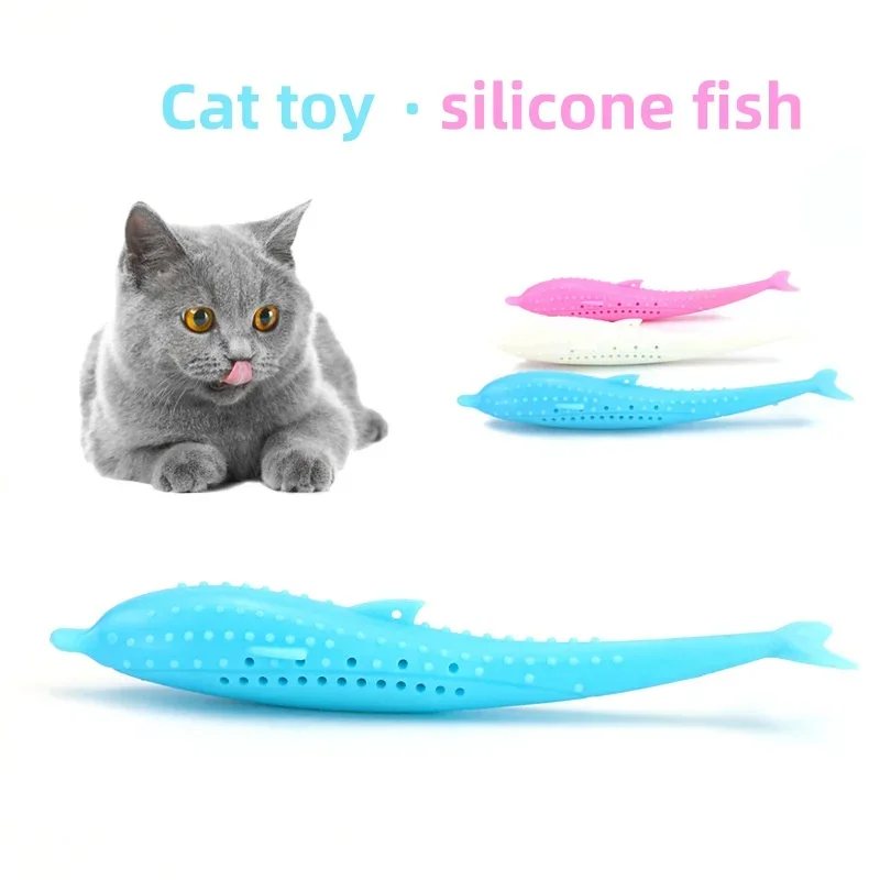 NEUES Katzen-Zahnbürstenspielzeug, Zahnreinigungs-Katzenstab, Fischförmiges Silikon-Spielzeug, Kaubeständiges Interaktives Spielzeug, Katzenminze, Haustierbedarf