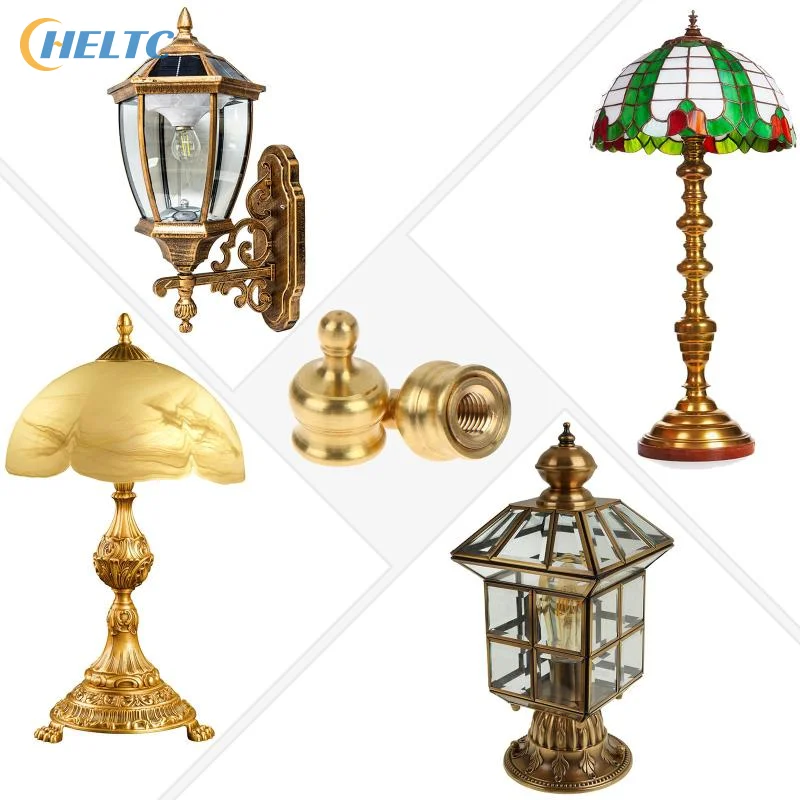 2Sets High Quality Gold Solid Brass Lamp Shade Top Decoration Screw Cap Nuts With Reducing Adapter For Table Lamps Floor Lamps