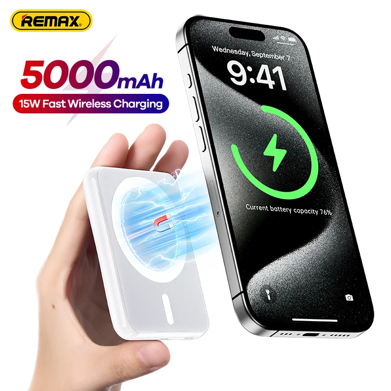 

Remax 5000Mah 15W Magnetic Wireless Charging Power Bank PD20W Portable Mini Fast Charge Powerbank For iphone 15 14 13