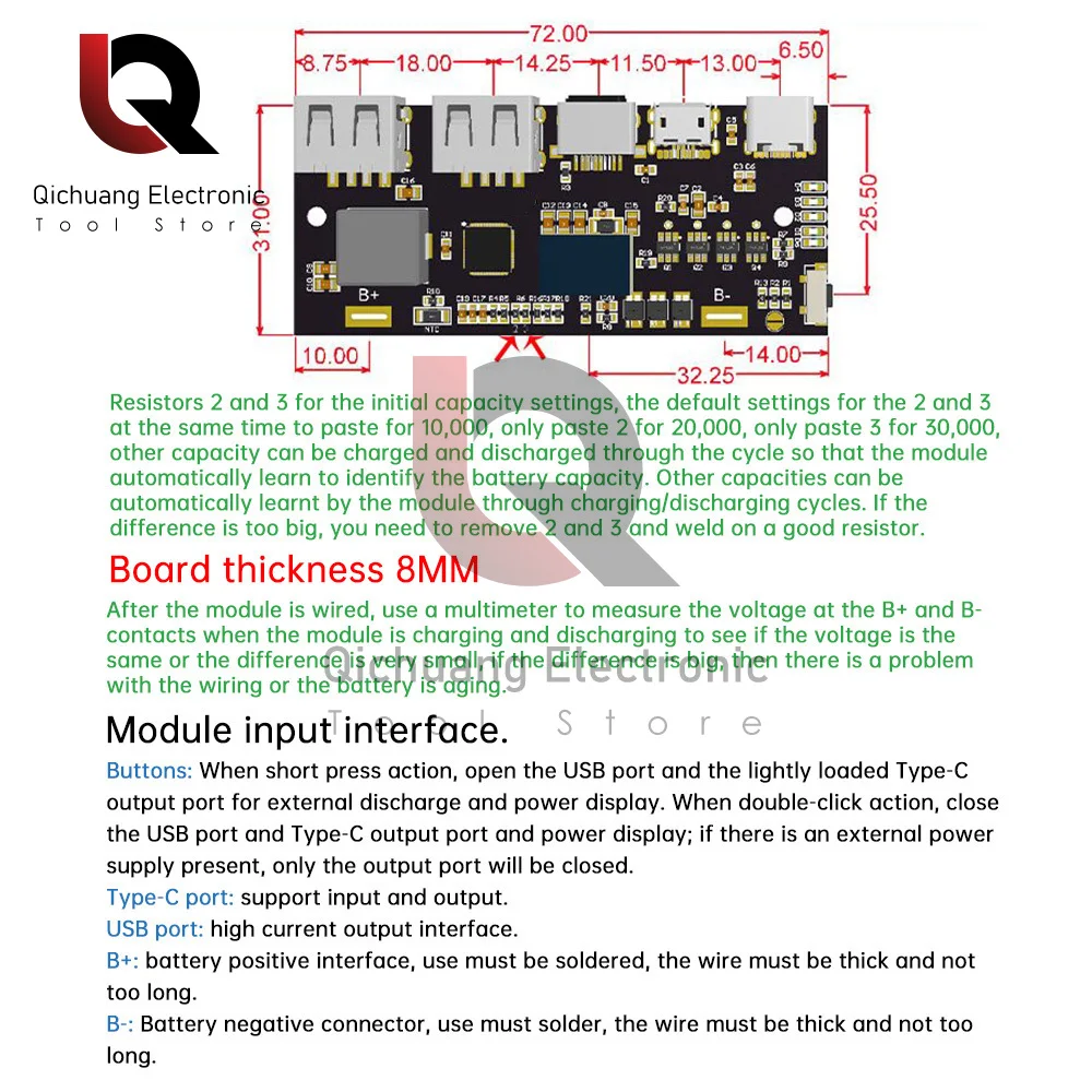 22.5W Quick Charging Mobile Power Module QC4.0 PD3.0 Dual USB Mobile Power Bank Circuit Board Protection DIY Motherboard