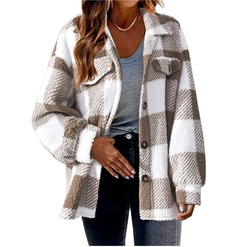 2026 New Autumn And Winter Thick Warm Jacket Fashion Single-breasted Plaid Print With Pockets Button Patchwork Coat Jacket