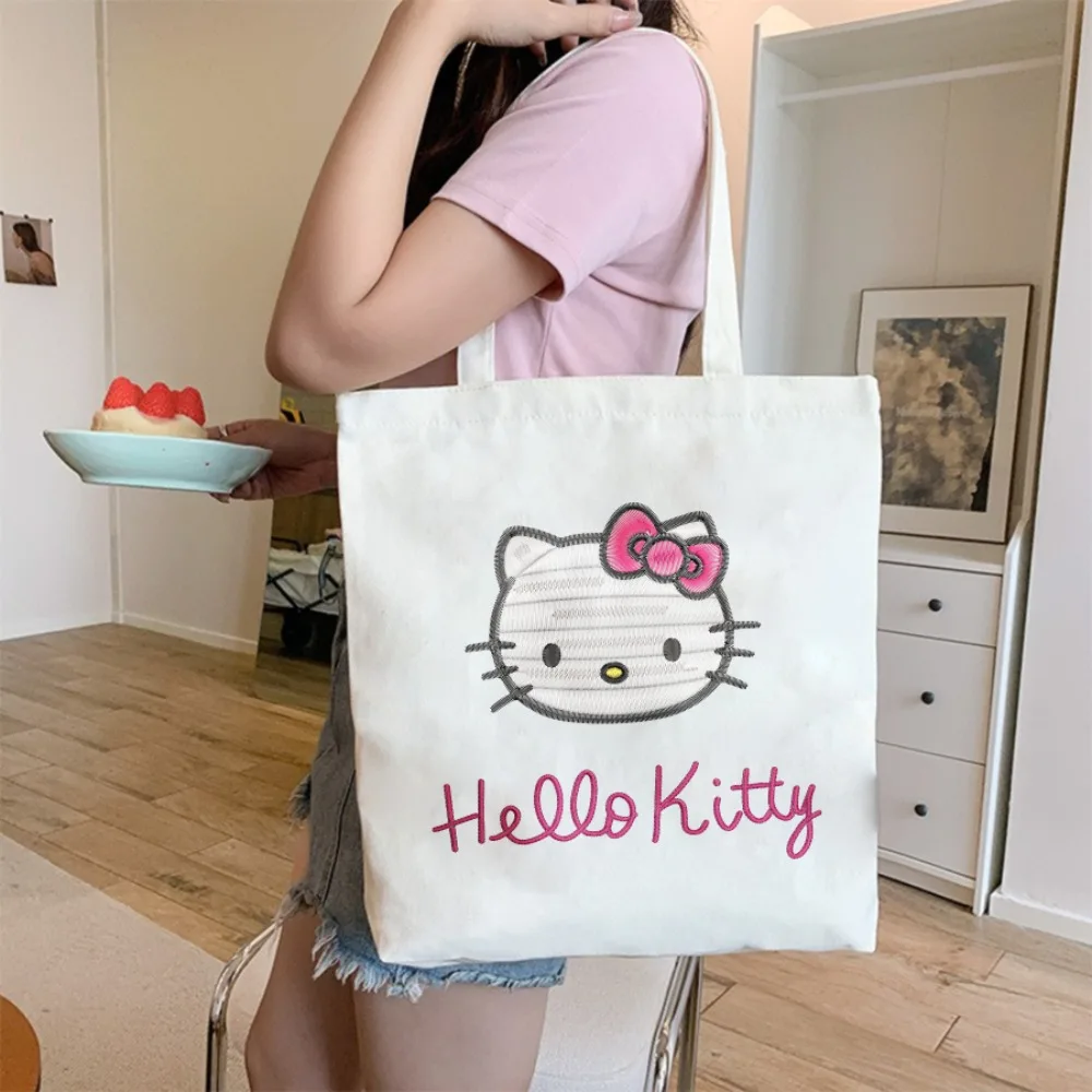 Sanrio Hello Kitty Canvas Tote Bag - Classic Kitty with Bow Print, A Must-Have for Loyal Fans & Daily Use