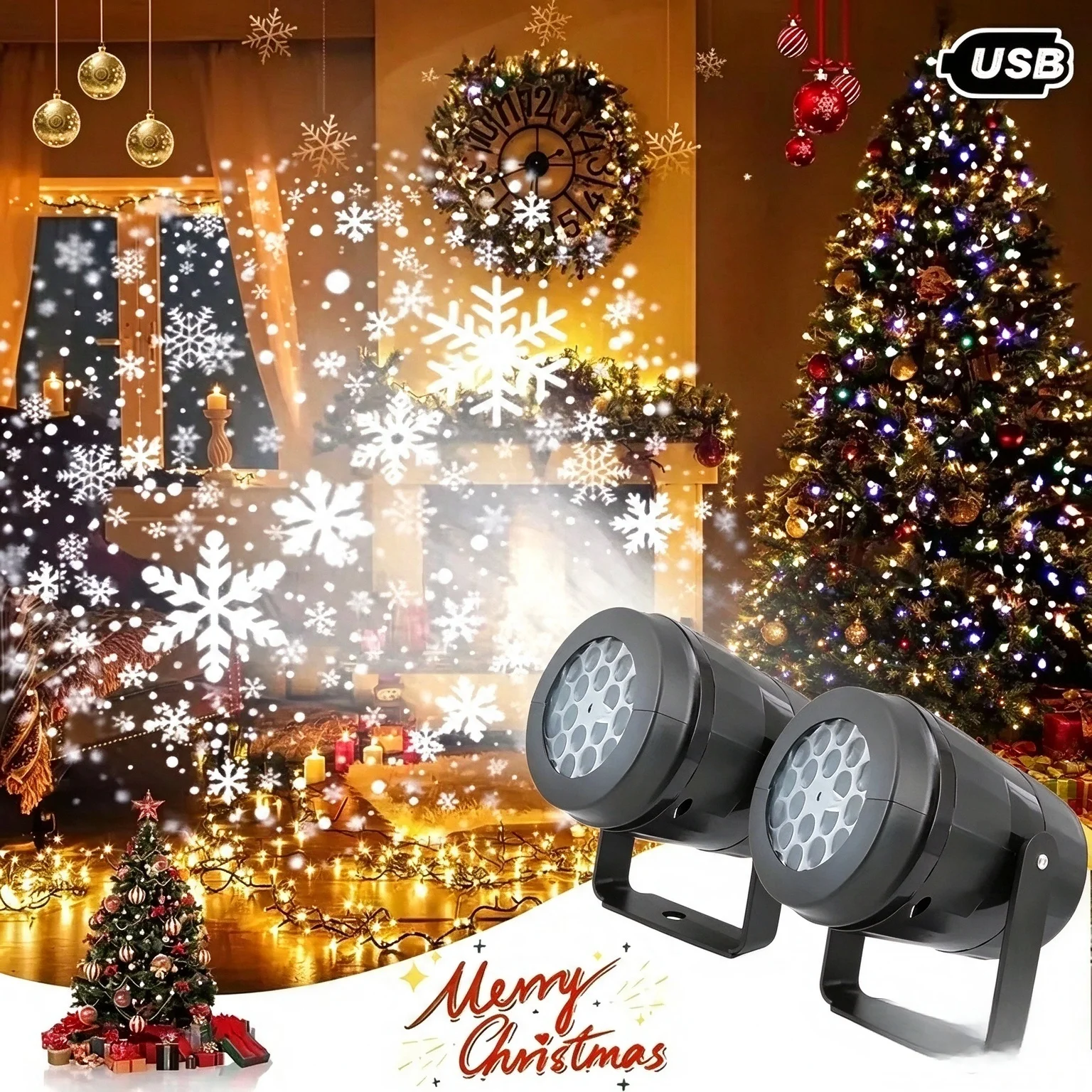 2pcs Christmas Snowflake Projector Light, 1PC LED Rotating Pattern Projector, USB Powered Festive Lighting, Holiday Decor Lamp
