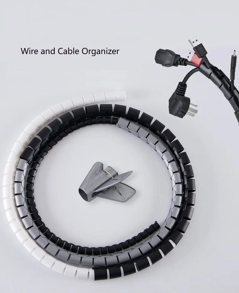 10/16mm Flexible Spiral Wire Protector Cable Organizer Computer Cord Protective Tube Clip Zip Wrap Plastic Management Tools