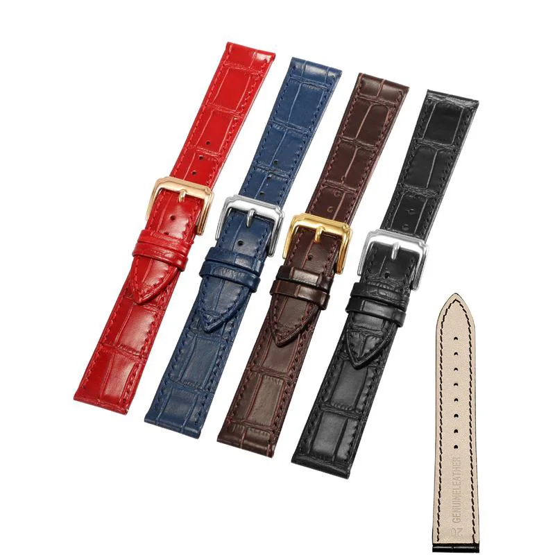 

12 14 18 22 24mm Ultra Thin Genuine Leather Watchband Men's And Women's Flat Interface General Red Blue Soft CowLeather Strap