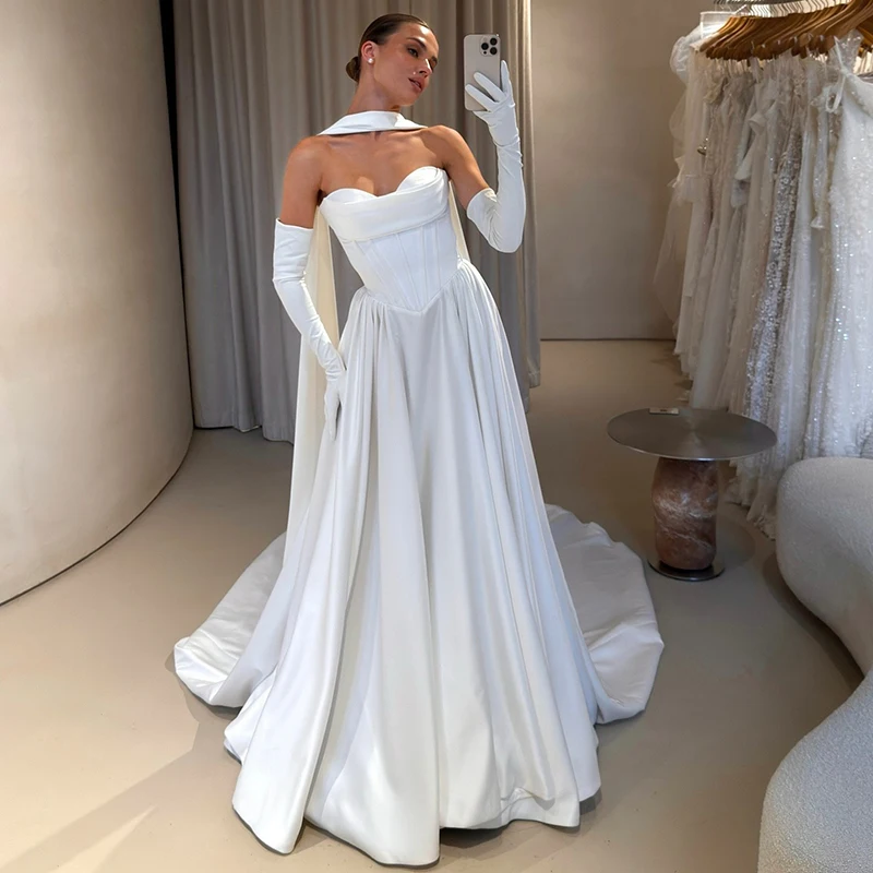 Eightree Women A-Line Wedding Dresses Sweetheart Sweep Train Satin Scarf Bridal Dress Princess Wedding Ball Prom Gown Customized