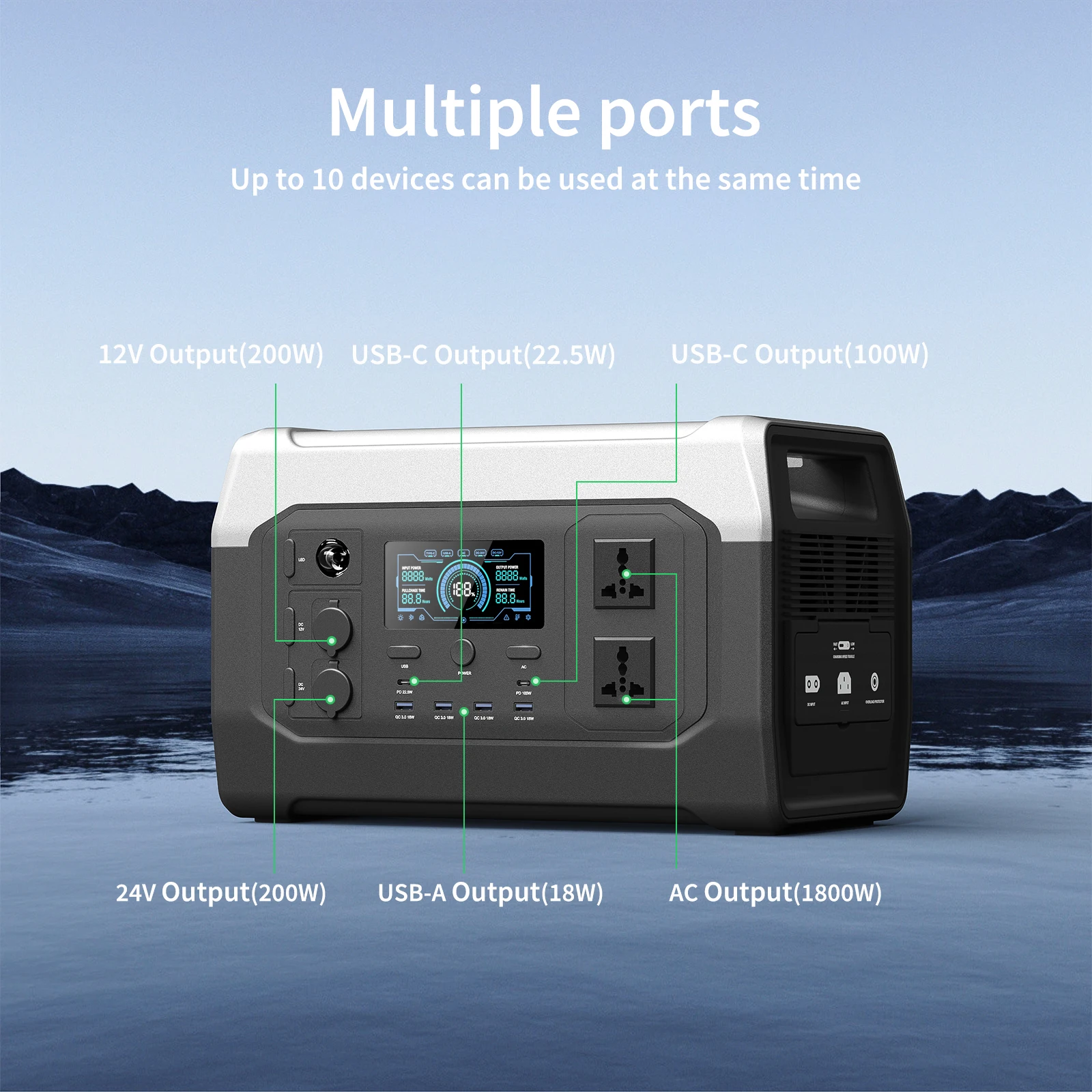 Estación de energía portátil Sukflow Storag 1024Wh 1800W Lifepo4 con salidas de CA banco de energía para uso de emergencia en el hogar Camping