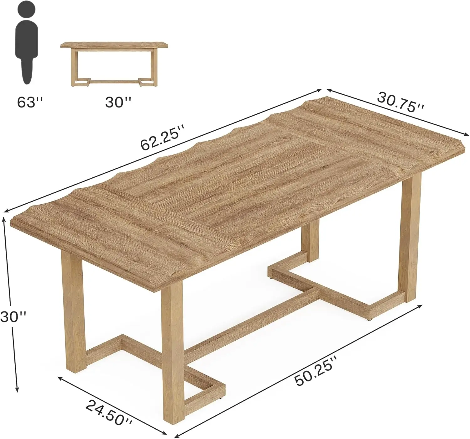 Tribesigns 63 Inches Computer Desk, Rectangular Writing Table With Solid Wood Legs And Thickened Desktop For Work Study, Modern