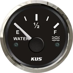 KUS Marine Water Level Gauge Boat Water Tank Level Gauge Indicator Empty Full Red/Yellow LED 12/24V 52mm 0-190 ohms Black Face