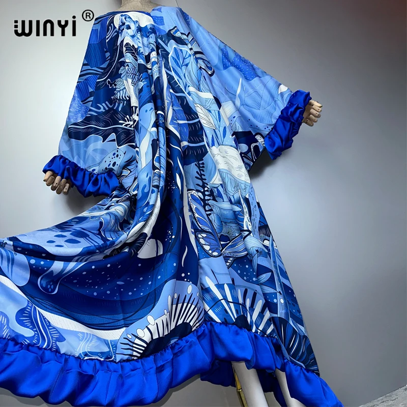 WINYI print summer maxi dress Muslim Abaya Lady beach cover up Casual dress Beachwear fashion Kaftan abaya dubai luxury
