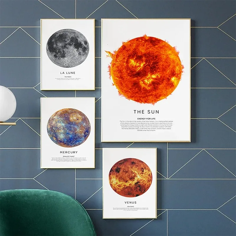 Set Planets Moon Earth Mars Sun Jupiter Posters Printing Decorative Canvas Painting Living Room Bedroom Wall Art Home Decor