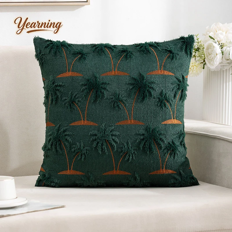 

Minimalist Solid Color Quilted Embroidered Rabbit Fur Pillow Cover Without Insert Sofa Office Bedhead Cushion Cover