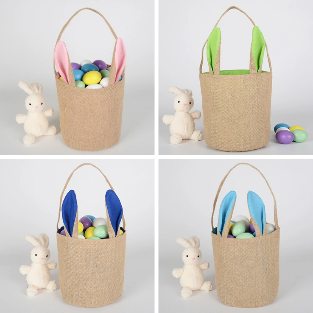 Easter Eggs Basket Decorations Portable Cotton Linen Easter Bags Cute Bunny Candy Gift Bag Wedding Birthday Party Decoration