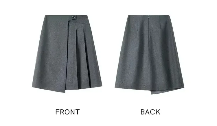 SENTUBILA Damen Leinenrock 2026 Herbst Halbplissiert Hochgeschnittener A-Linien-Midirock in Grau Schlank Vielseitige Damenkleidung 161QB6634 – Detail 34