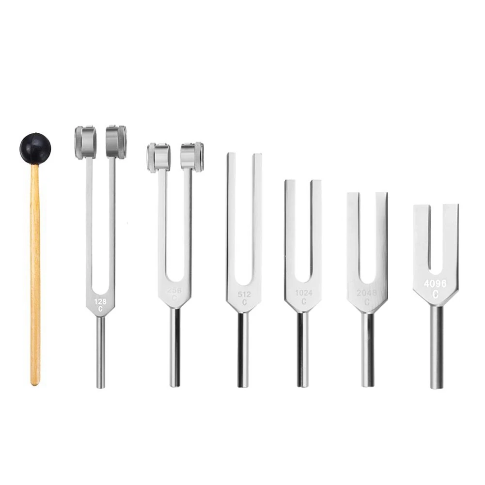 Tuning Fork com Martelo Healing Sound Vibration Tool 128hz 256hz 512hz 1024hz 2048hz 4096hz Pcs Set