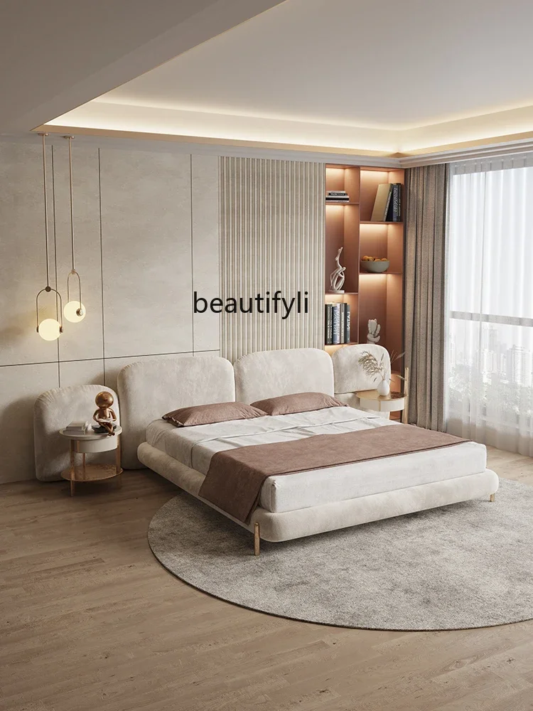 

A44 Fabric Bed Flannel Italian-Style Light Luxury Master Bedroom Double Bed 1.8 M Modern Minimalist Stone Bed