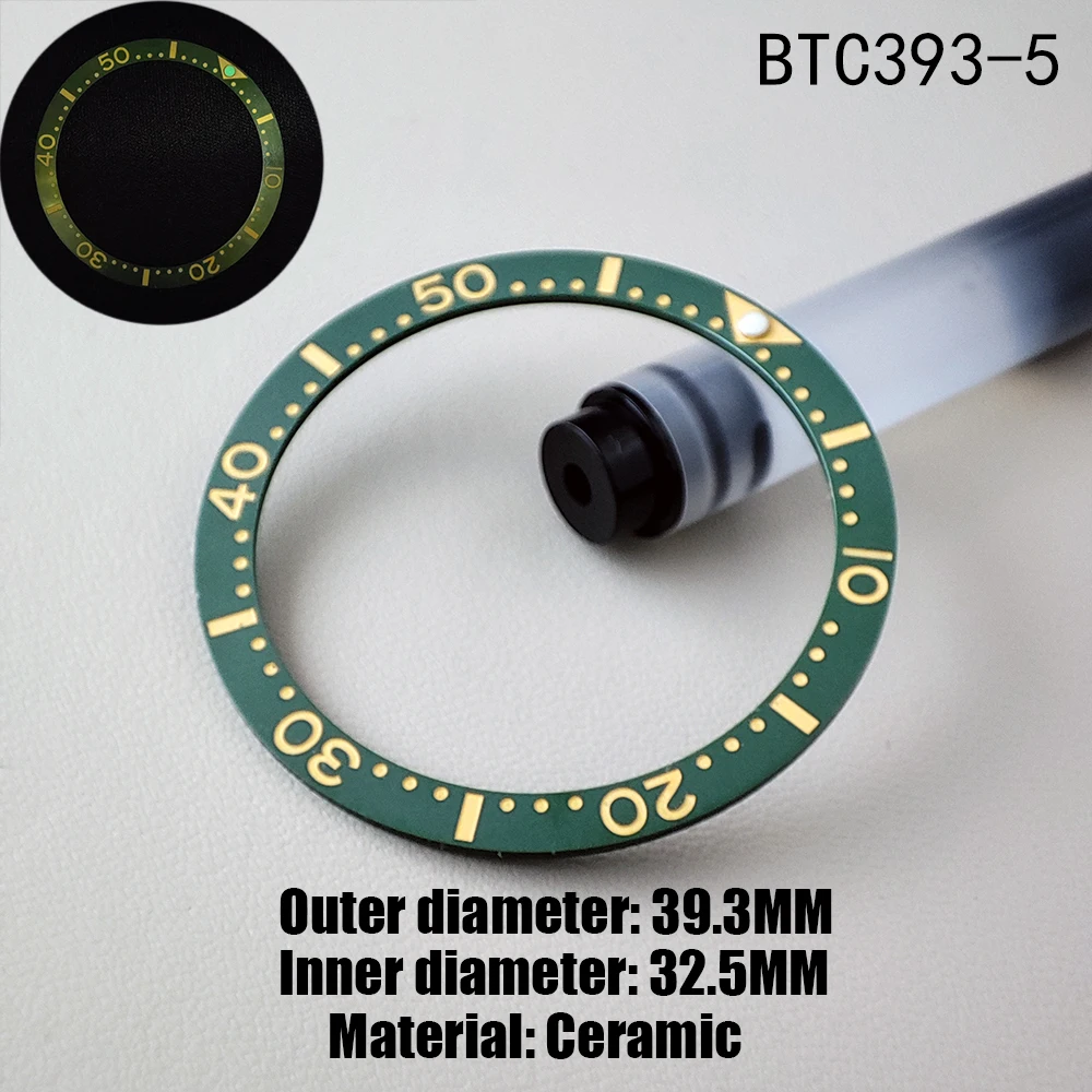 Watch Collar Bezel Insert Measurement 39.3mm*32.5mm Watch Insert Ring Luminous Watch Accessories Flat High Quality Ceramic