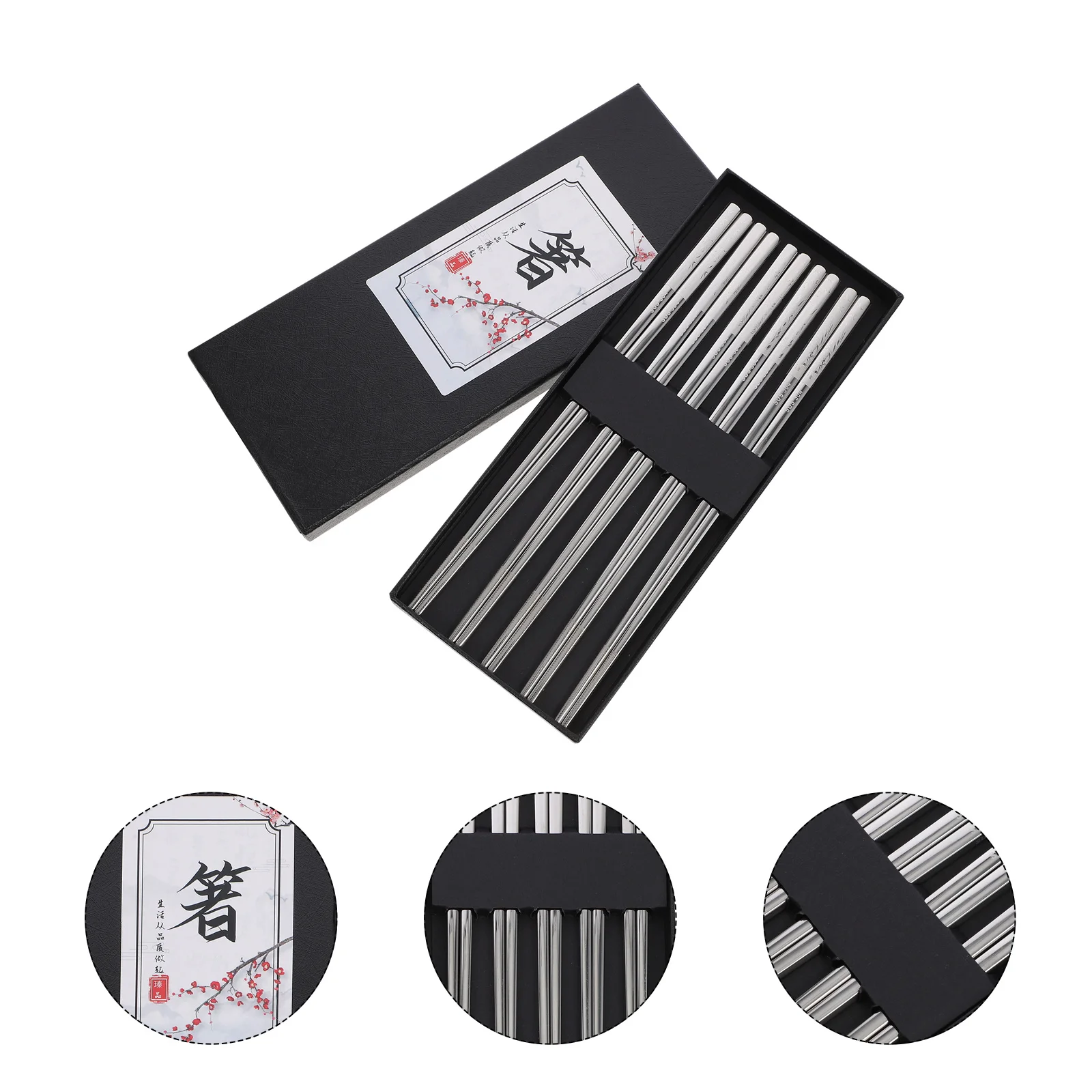 

5Pairs Stainless Steel Reusable Chopsticks Household Set Lightweight Portable Dishwasher Safe Metal Chop Sticks Patterned