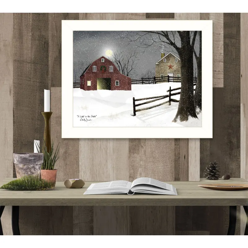 ضوء في المستقر بقلم بيلي جاكوبس، طباعة مؤطرة جاهزة للتعليق، إطار أبيض