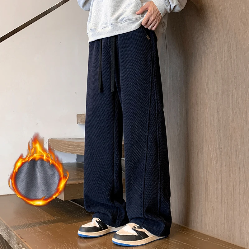 

Зимние брюки из плотного флиса, мужская одежда, повседневные прямые модные молодежные свободные бархатные брюки с широкими штанинами, мужские M-4XL