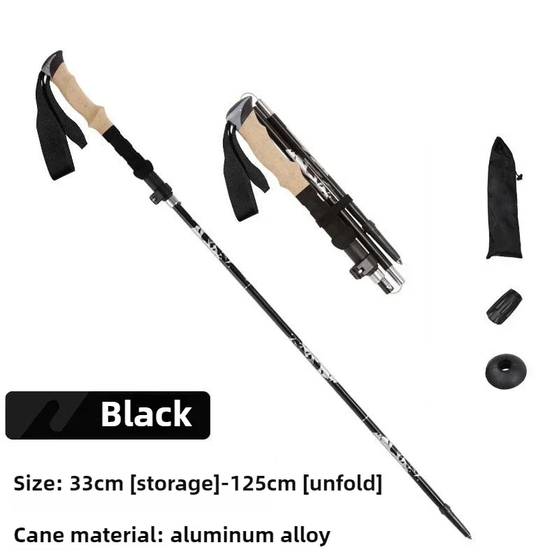 

Cork Handle Folding Aluminum Alloy Hiking Stick Outdoor Sweat-absorbing Anti-slip Walking Stick Portable Mountain Climbing Poles