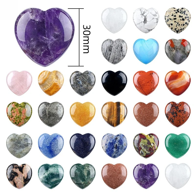 30mm Heart Worry Stone Beads No Hole Healing Palm Stone Desktop Ornament DIY Engraving Blank Material Pendant