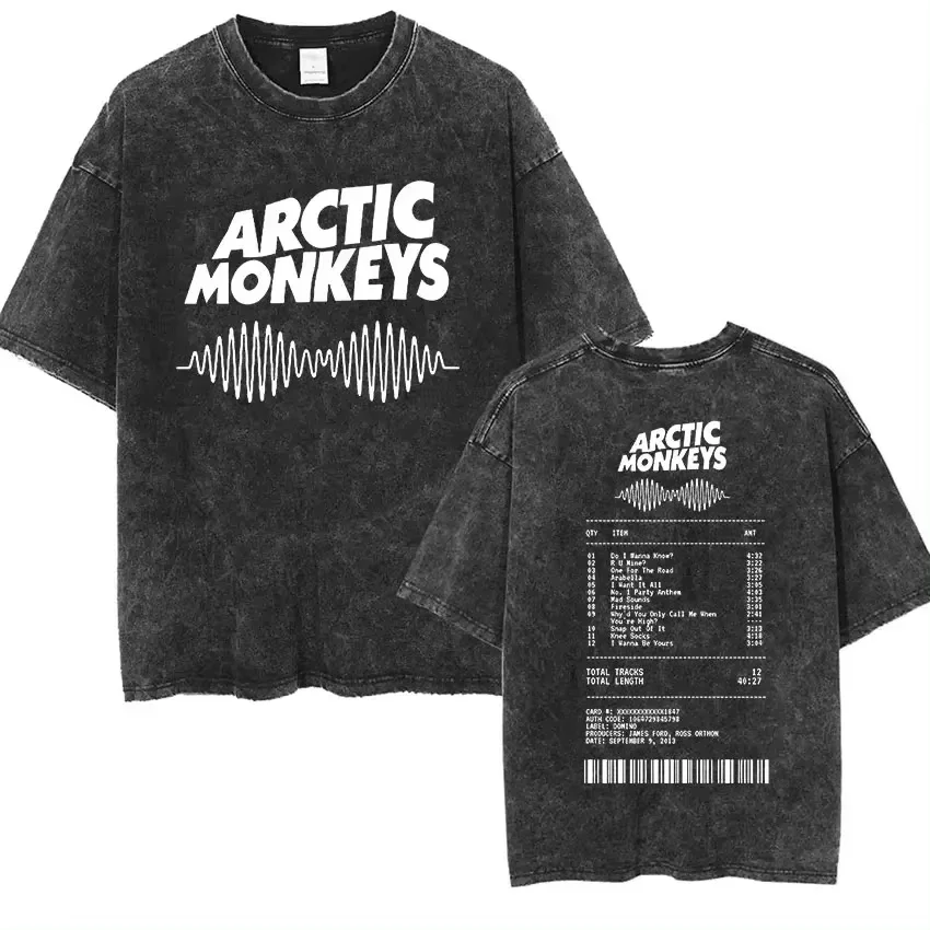 Retro Rock Arctic Monkeys Music Album Graphic T-Shrit Men\'s Vintage Washed Oversized Short Sleeve T Shirt Y2k Hip Hop Streetwear