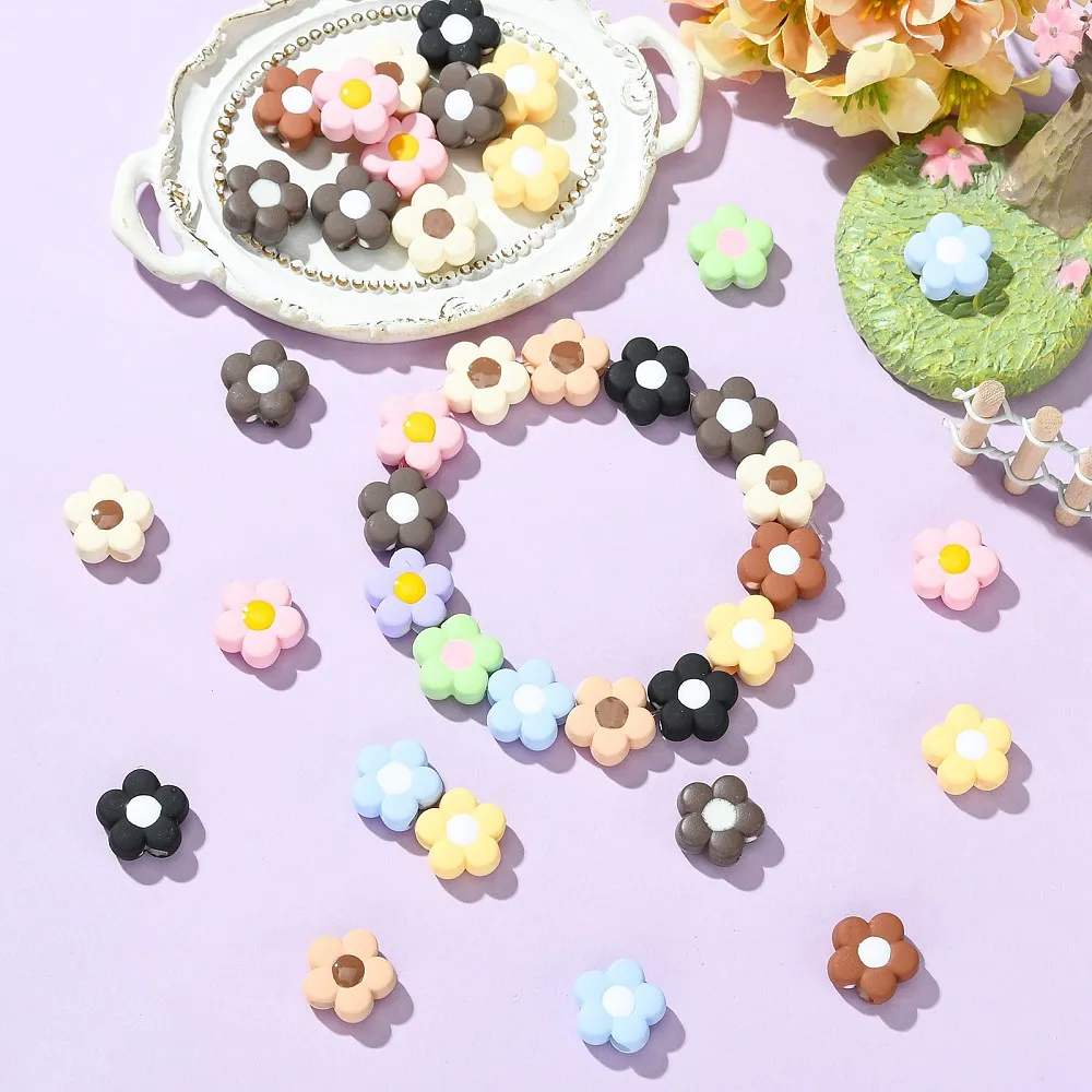 40pcs Mixed Color Acrylic European Flower Beads Large Hole Floral Loose Spacer Beads for DIY Bracelet Necklace Jewelry Making