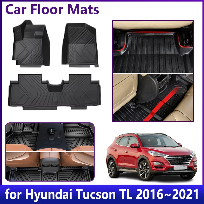 

For Hyundai Tucson TL N-Line 2016 2017 2018 2019 2020 2021 Floor Mats LHD Waterproof Leather TPE Foot Mat Carpet Cushion Parts