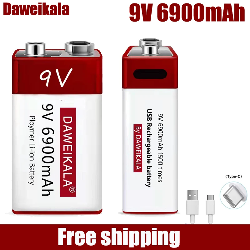 100% New 9V USB rechargeable Li-Ion battery 9V 6900mAh is suitable for camera and other series of electronic products