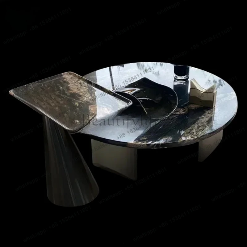 

Luxury stone coffee table modern simple living room household size light luxury round coffee table