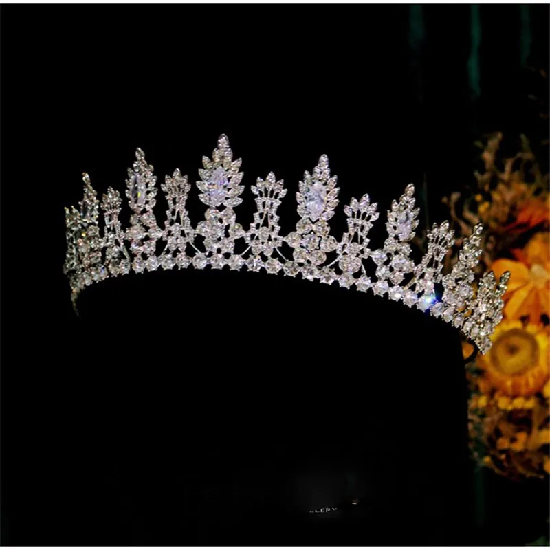 CC Crystal Crown Women Headdress Engagement Jewelry Wedding Hair Accessories Bridal Headpiece Leaf Shape Luxury Coronets FO75