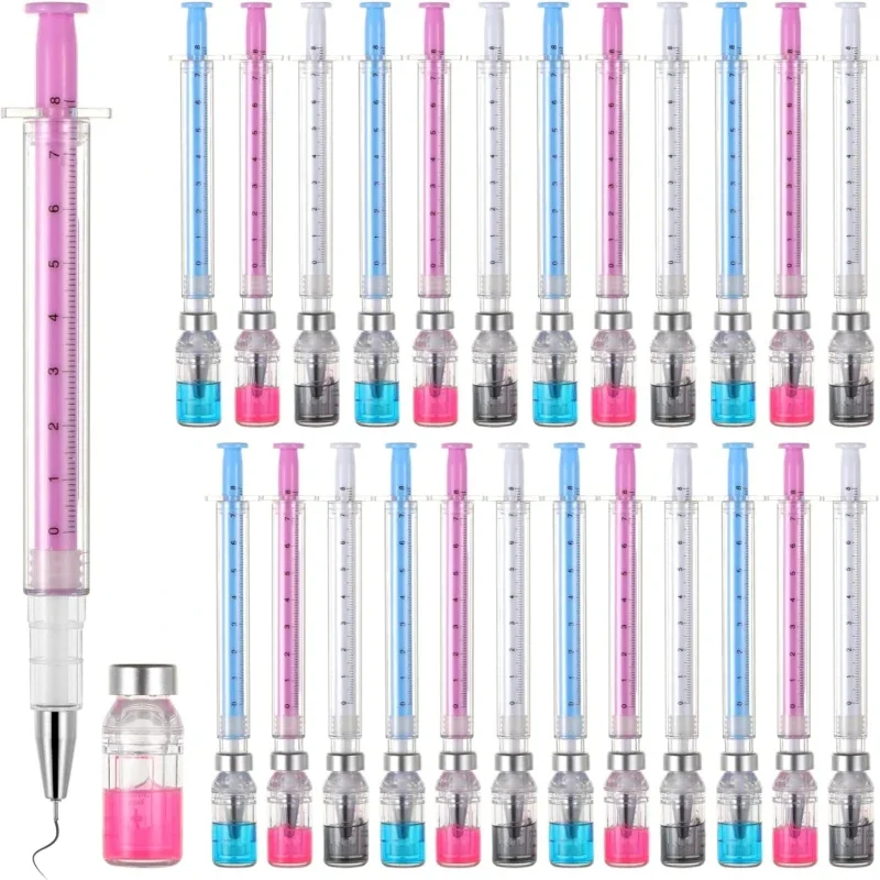 30 Pcs 0.5 mm Black Ink Syringe Pen Gel Pen with Multicolor Cap Fun Nurse Pens Office Supplies Party Favors Small Presents