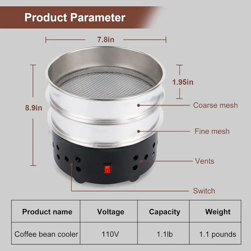 Coffee Bean cooler, Electric Coffee Roasting Cooling Machine, High Capacity 500G, Double layer Collect Coffee Chaff (500g Black)