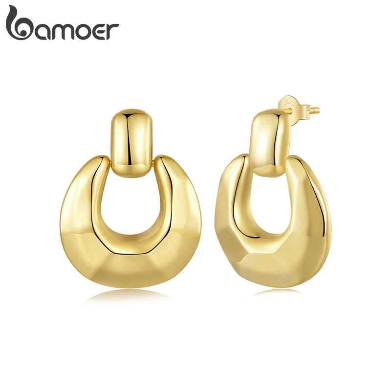 Bamoer Gold Plated Retro Statement Gold Stud Earrings for Women Party Silver Post Fashion Jewelry