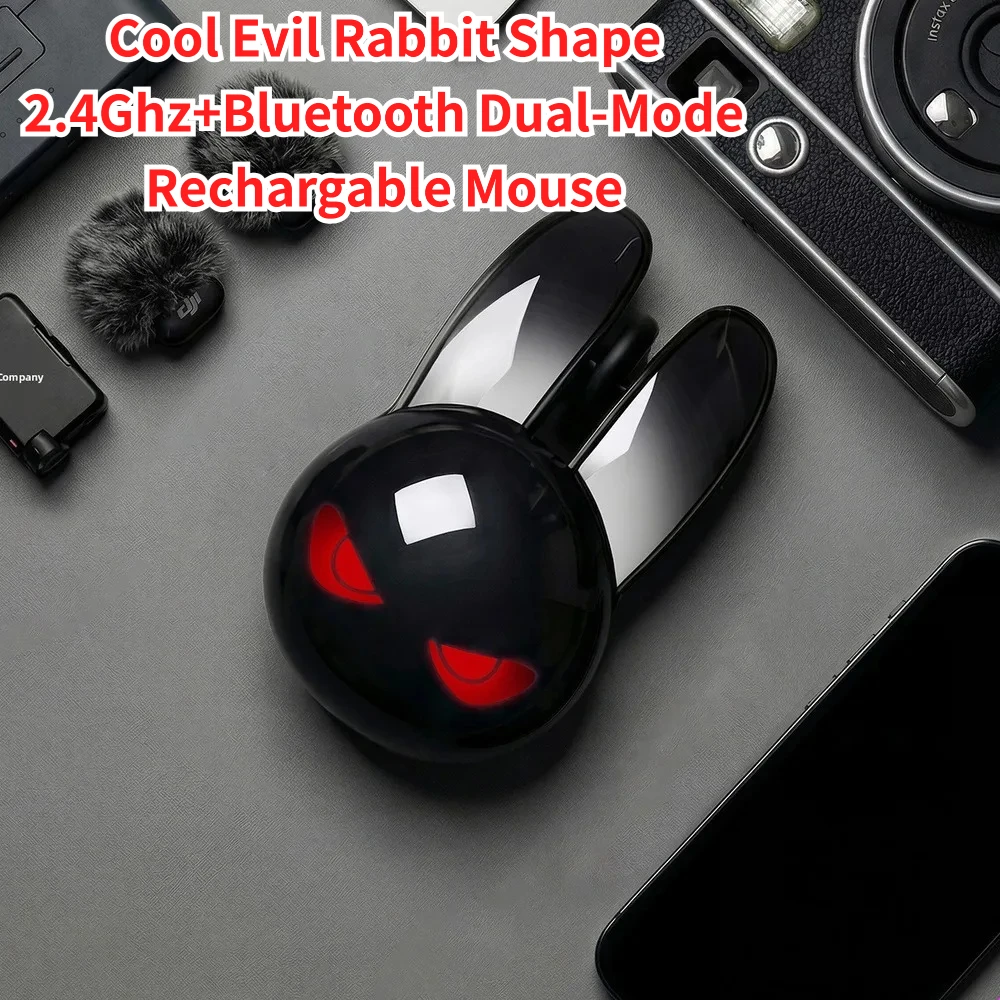 

Cool Evil Rabbit Shape Wireless Optical Silent Gaming Mice 2.4Ghz+Bluetooth Dual-Mode Rechargable MouseFor PC Laptop Desktop