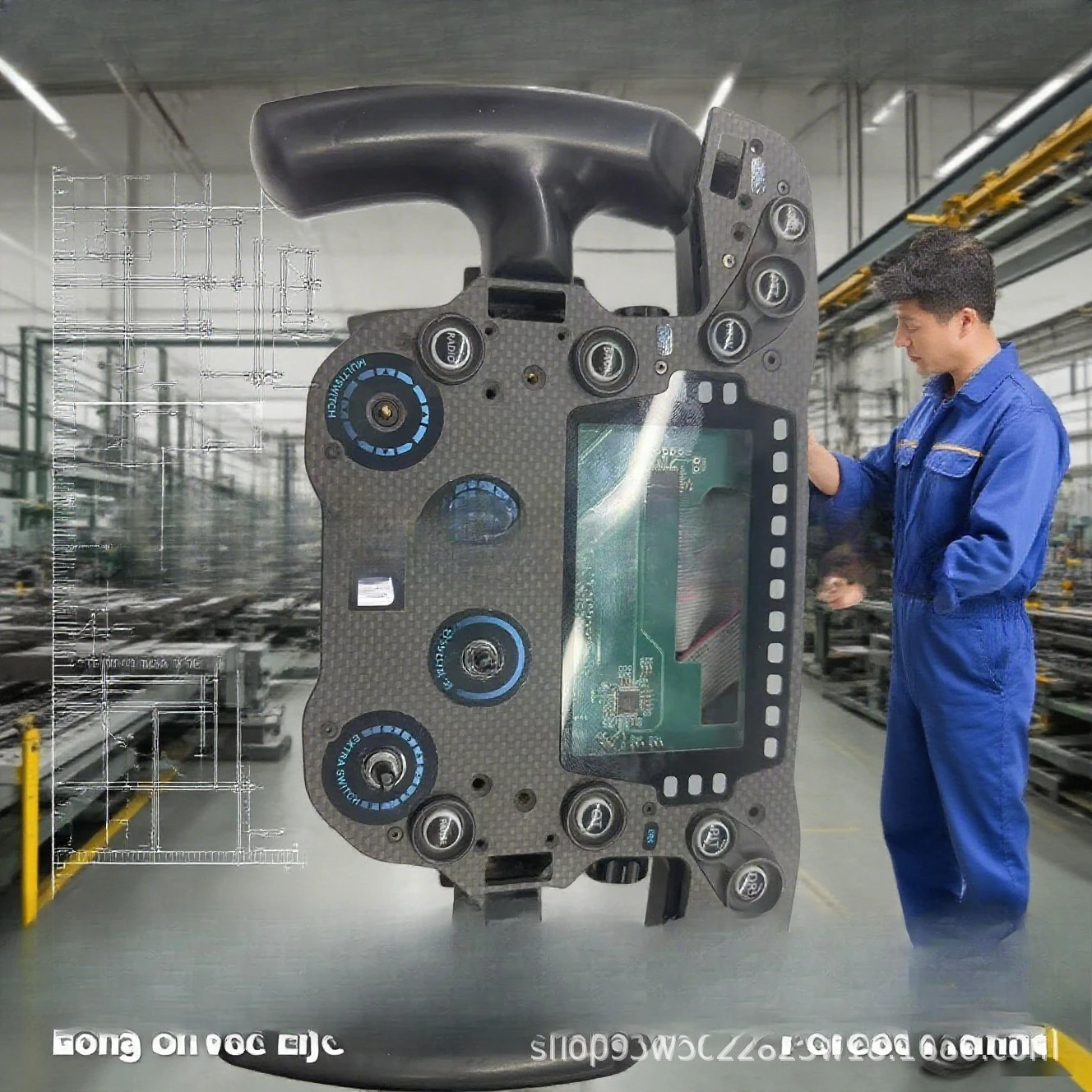 Obudowa z włókna węglowego do kierownicy gamingowej, lekka obudowa z włókna węglowego zintegrowana z kierownicą z włókna węglowego.