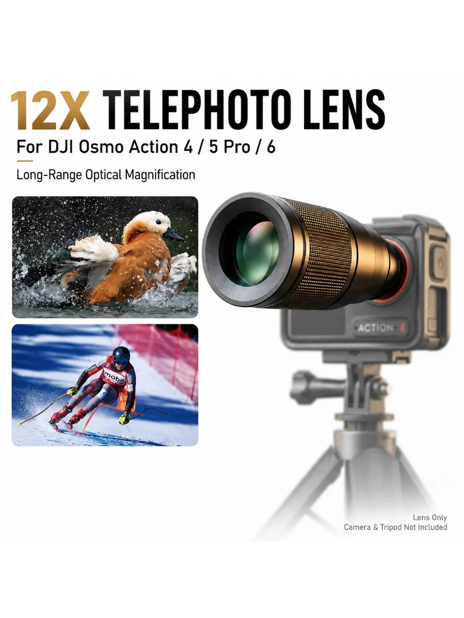 12X Teleobjektiv für DJI Osmo Action 6 5 Pro 4 Langfokus Optische Vergrößerung Aluminiumlegierung Action-Kamera Zubehör
