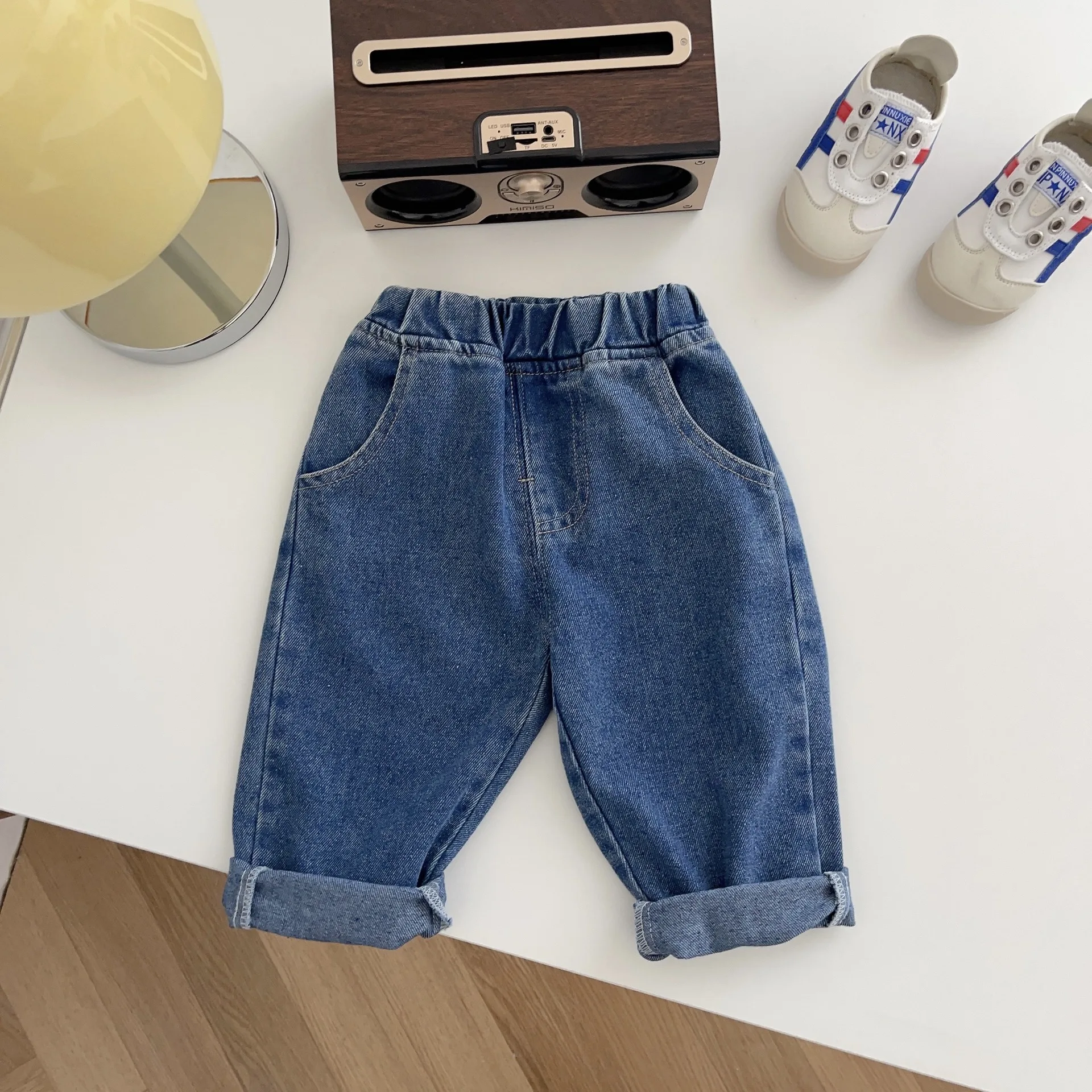 Kids Jeans 2024 Autumn Korean Baby Pants Solid Simple Boys Denim Pants Soft Cotton Girls Casual Trousers Children Denim Pant