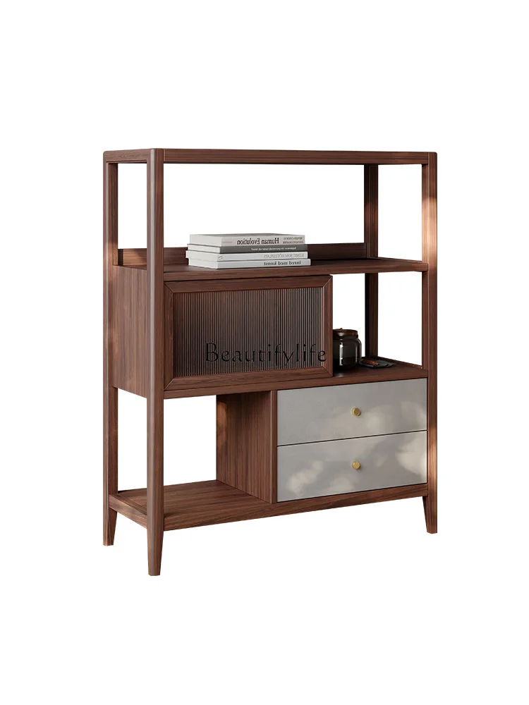 

New Chinese Style Sideboard Cabinet Walnut Storage Rack Modern Minimalist Tea Locker