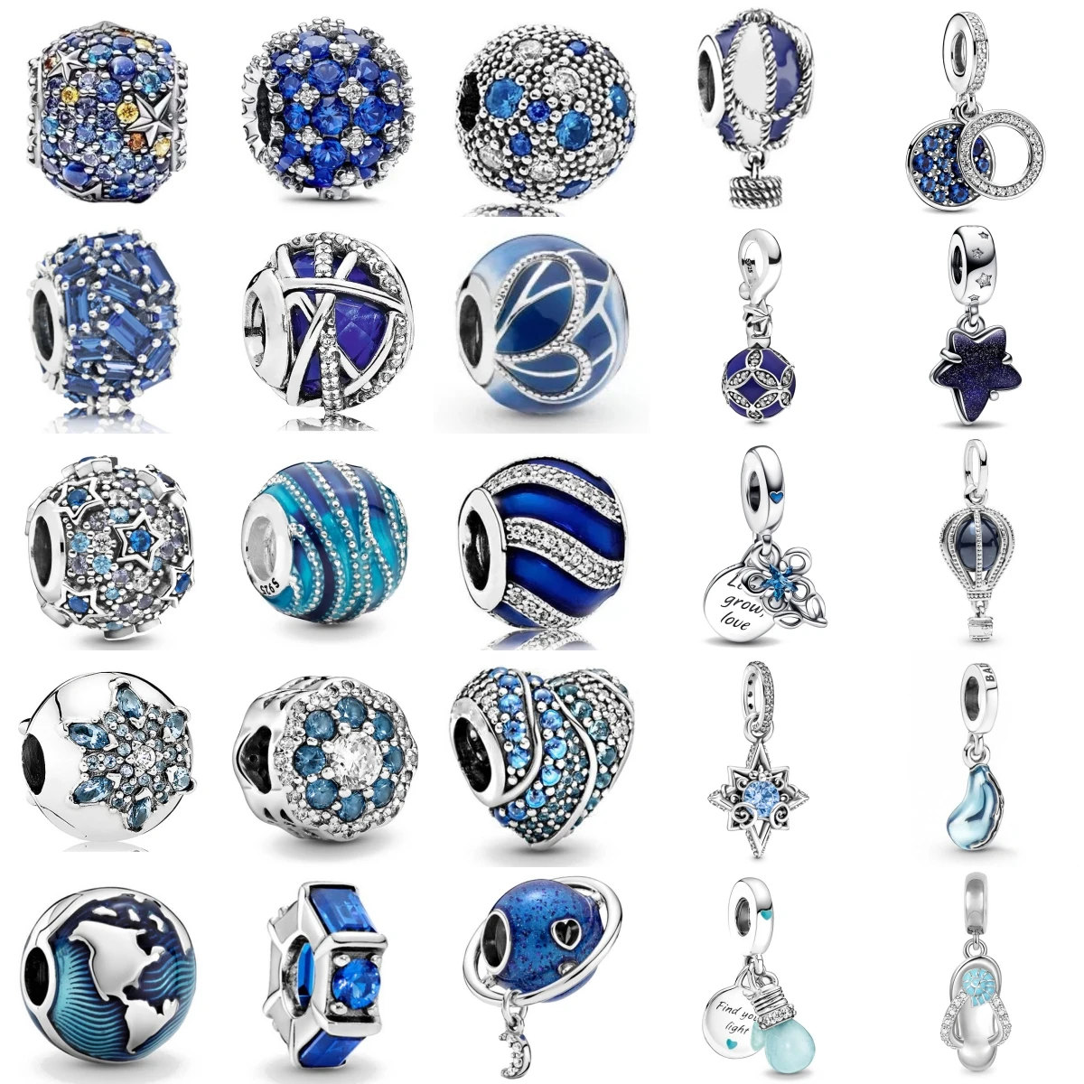 

Новые стерлингового серебра 925 пробы, очаровательные оригинальные аксессуары для браслетов, женские ювелирные изделия, синяя серия, пляжные тапочки с воздушным шаром и астролом