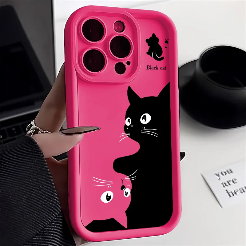 Camera Lens Protection Phone Case For iPhone 14 Pro Max Case iPhone 13 15 12 11 Pro Max XR XS 7 8 Plus SE Candy Color Cat Cover