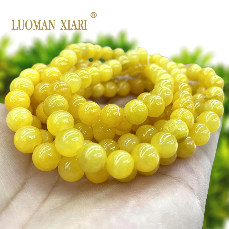 Natural Stone Amber Yellow Topaz Jade Loose Round Stone Spacer Beads for Jewelry Making DIY Bracelet Charms Accessories 15\'\'