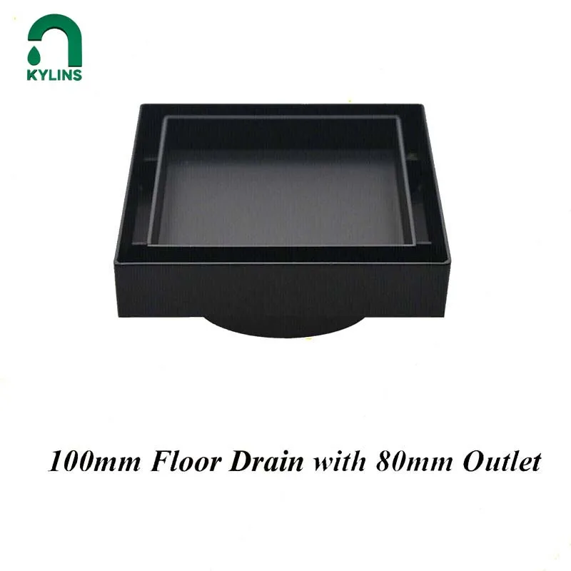 KYLINS Mate Black Drains 100mm Shower Grate Tile Insert Floor Drain 80mm Insert Shower Grate Stainle Sink drainer bathroom sink